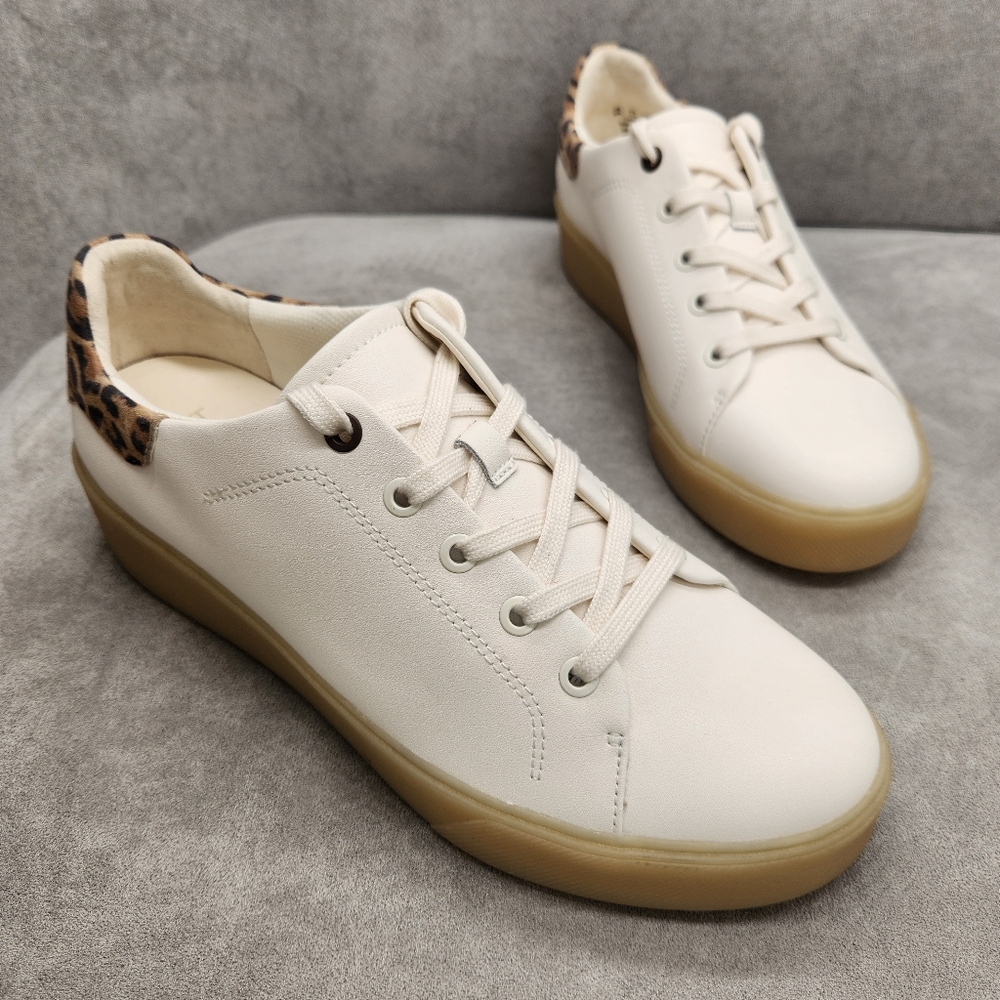 Naturalizer Sneakers 9 White Leather Morrison 3.0 Leopard Print Heel New $100